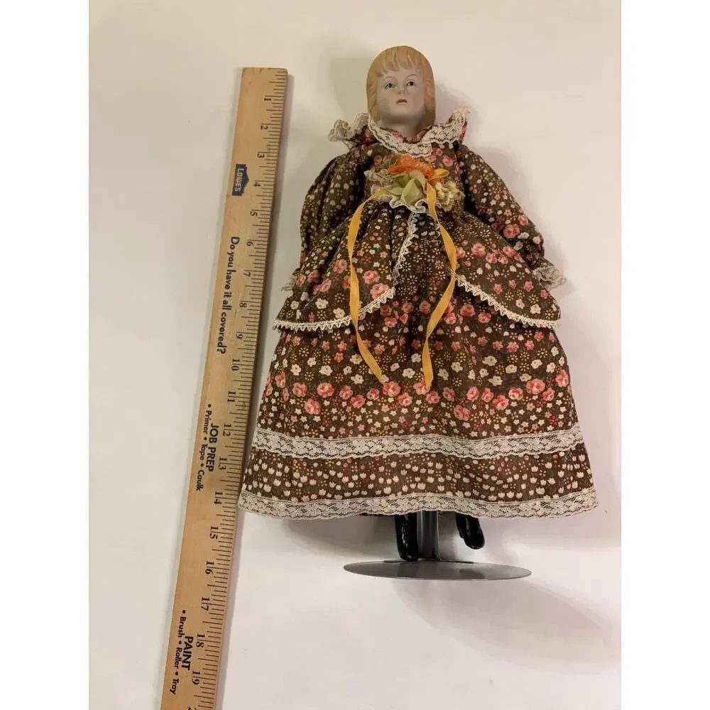 Vintage Shackman Doll Bisque Head, Hands, Feet, Cloth Body Floral Dress Prairie
